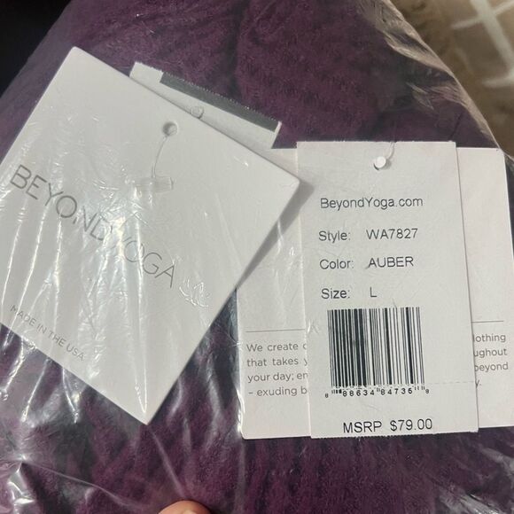 New! Beyond Yoga FRNCH Purple V-Neck Rib Knit Pullover Women’s Top Sz M - Picture 11 of 12